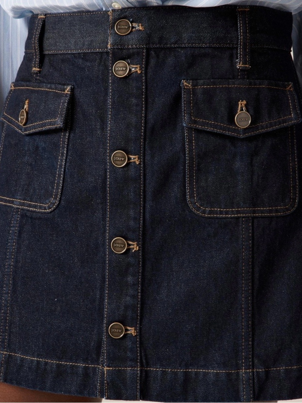 J. Crew Dark Indigo Button-Front Denim Mini Skirt - Picture 2 of 6